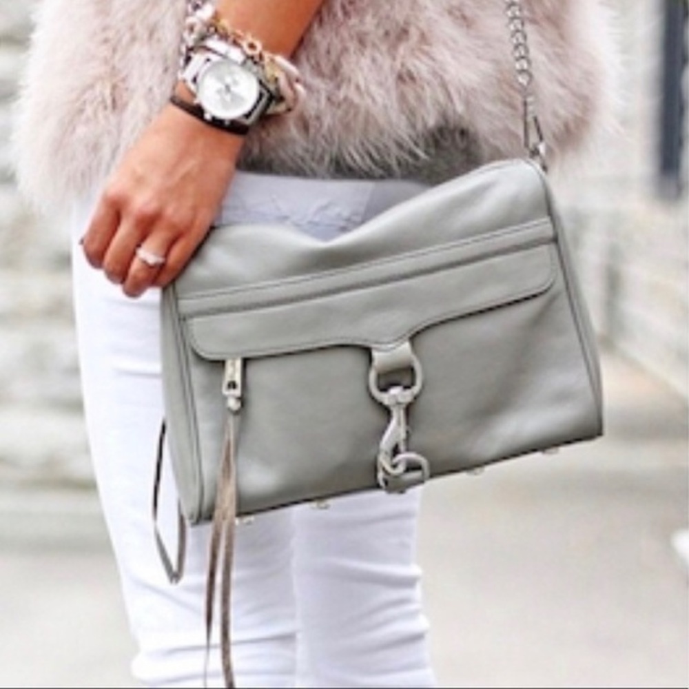 Rebecca Minkoff Mini MAC Leather Crossbody Bag Charcoal Gray Chain
